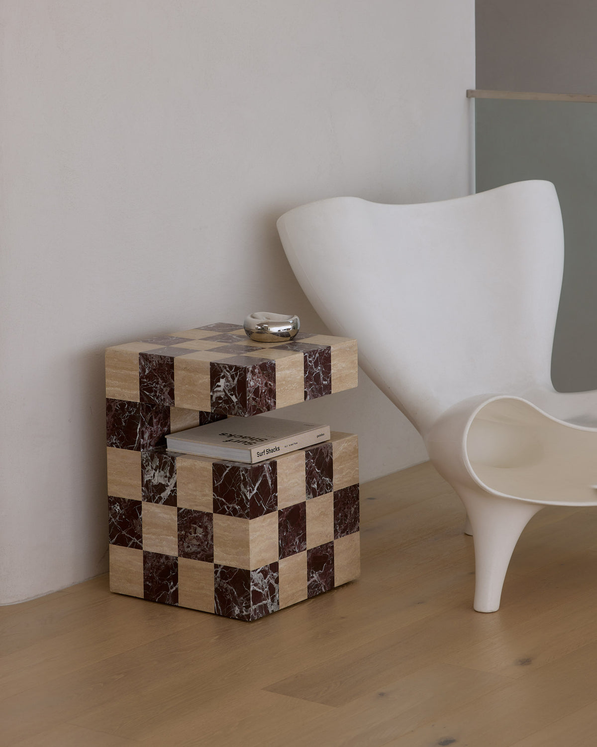Marble checkerboard side table