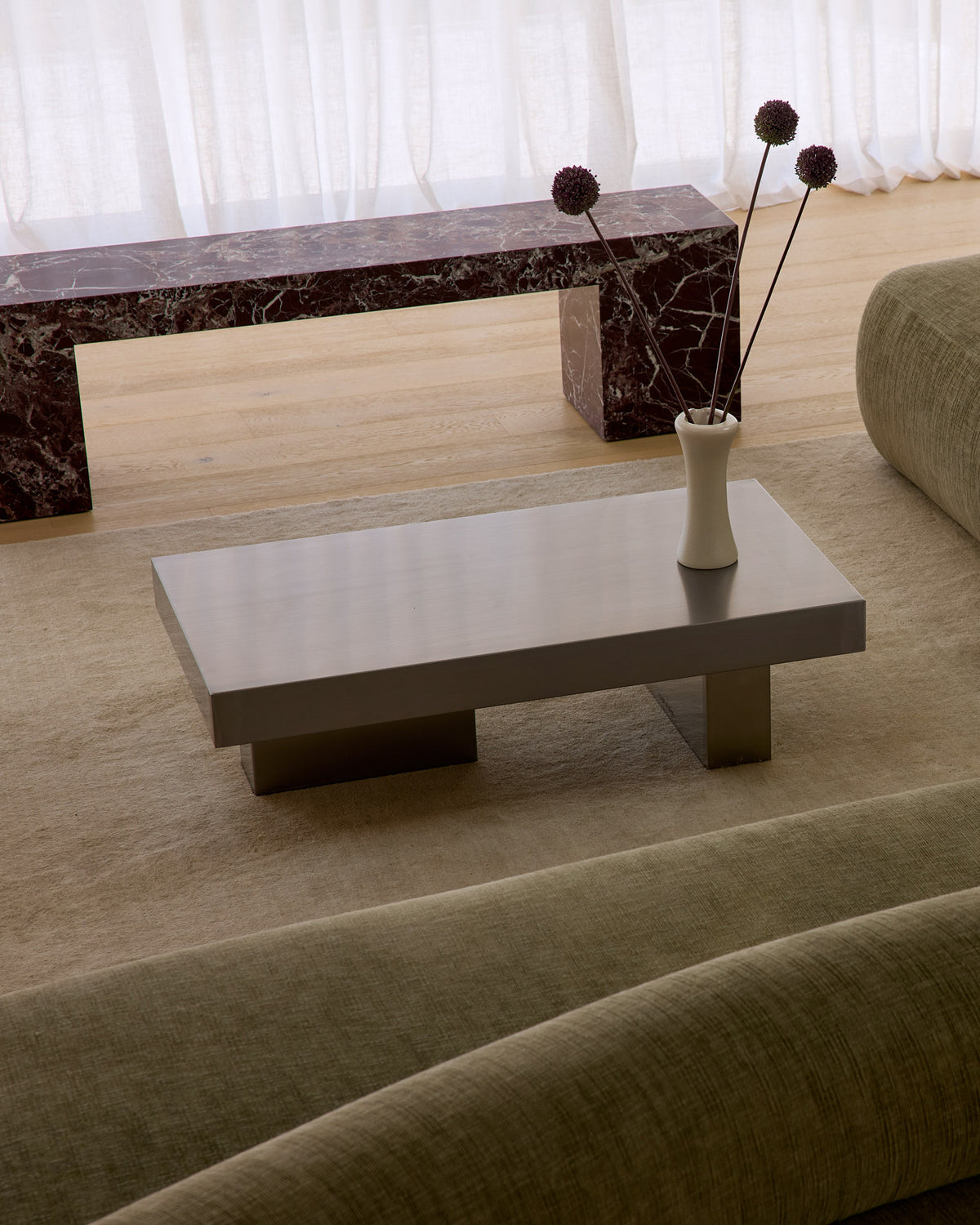 Modern stainless steel coffee table styled.
