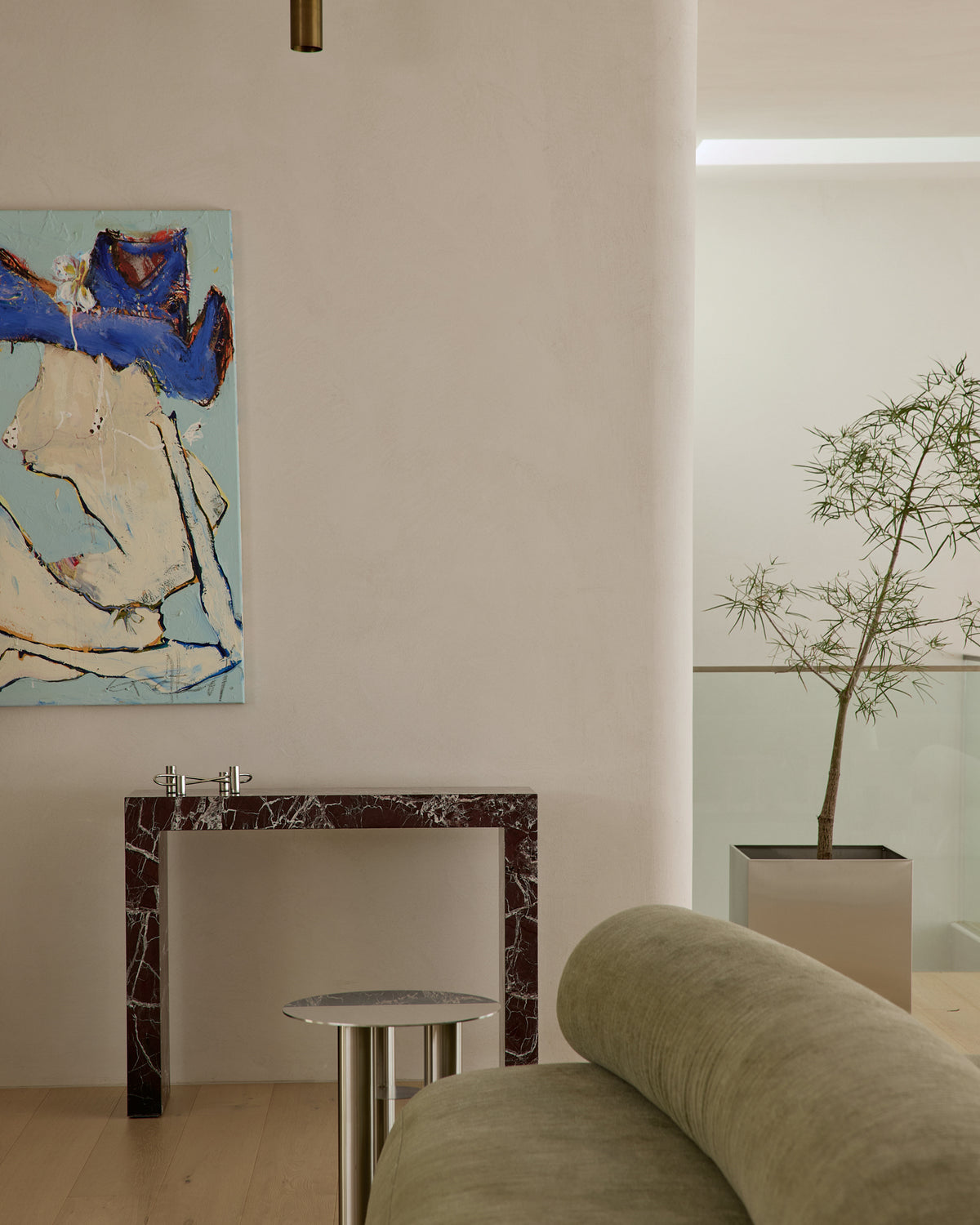 Rosa levanto marble console table styled in a living room