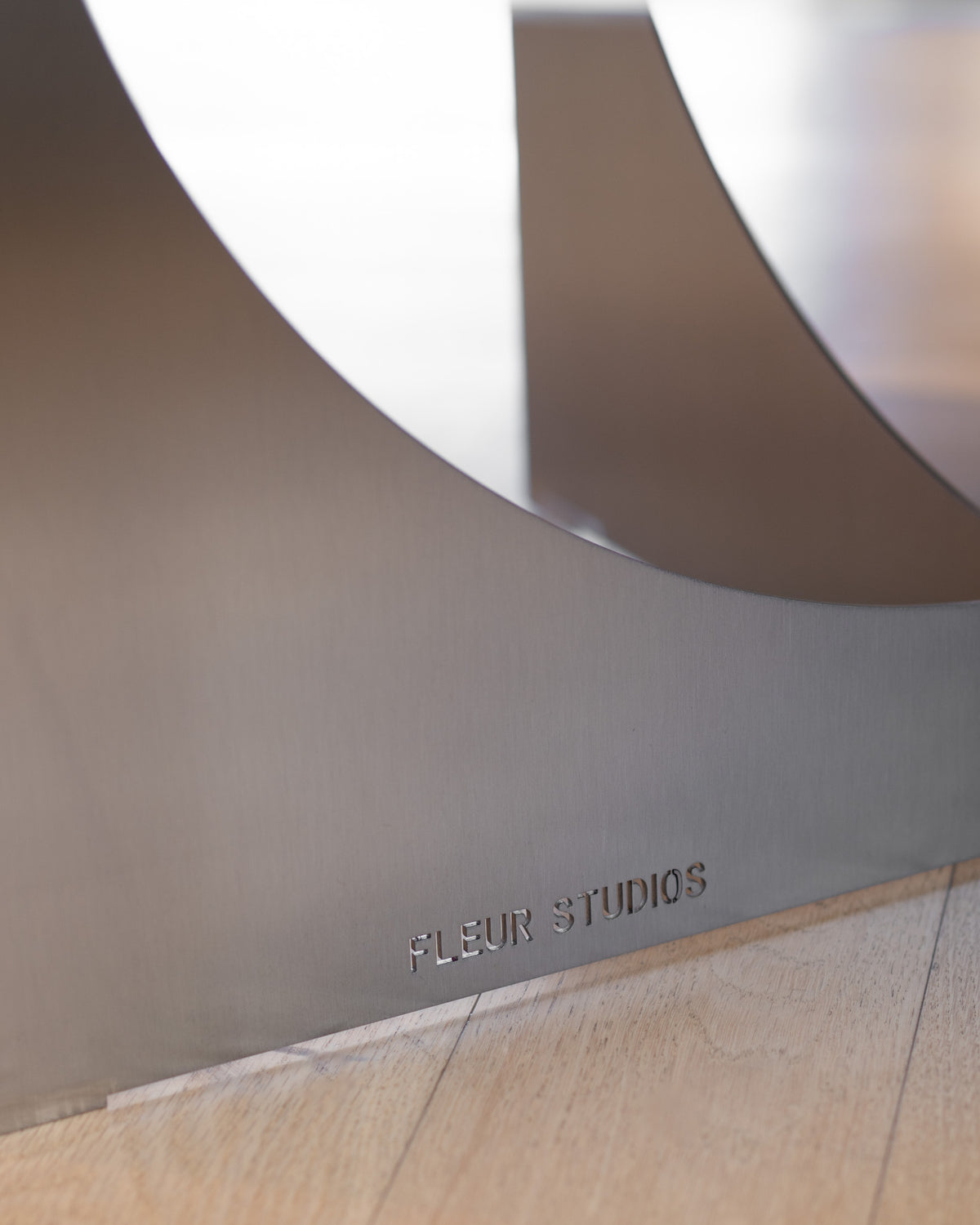 Close up detailing of Fleur Studios stainless steel.