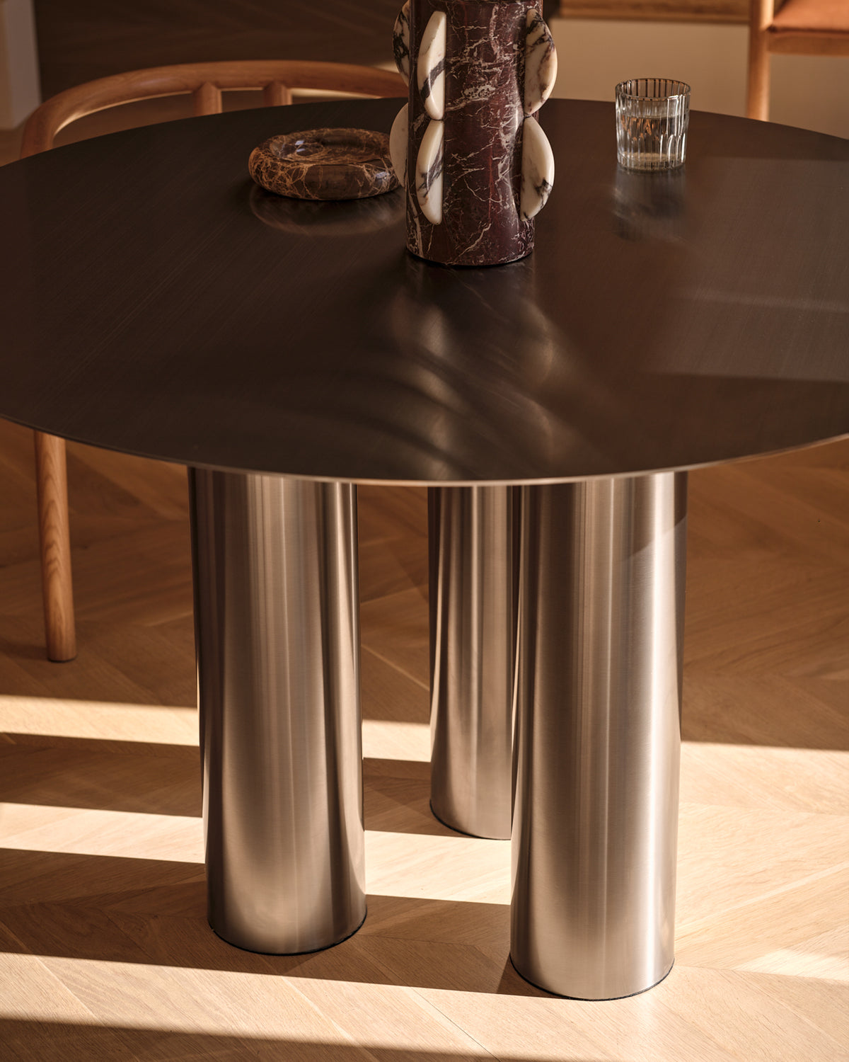 Stainless steel dining table styled
