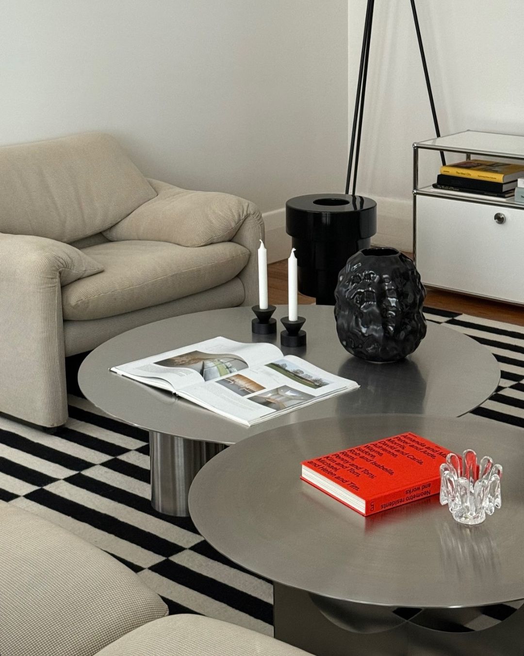 Living room with stainless steel coffee tables