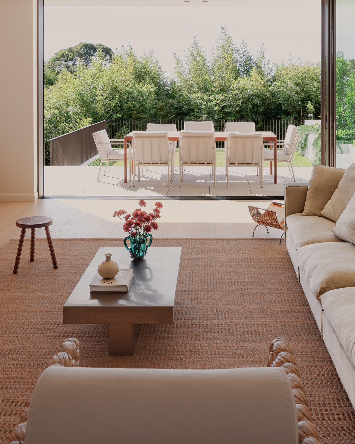 Stainless steel coffee table styled in a living room