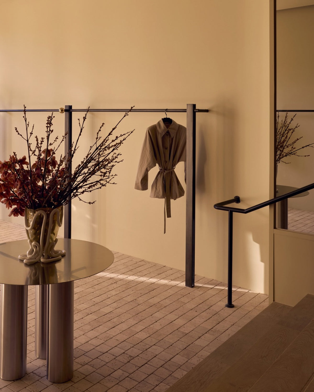 Stainless steel table styled in a boutique