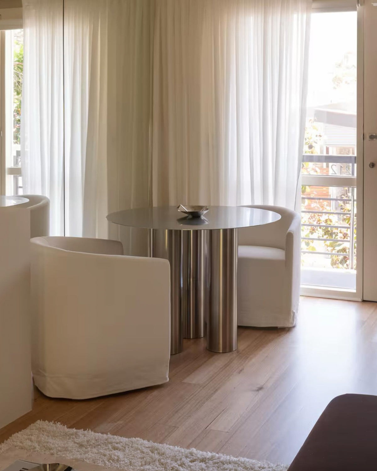 Stainless steel dining table styled