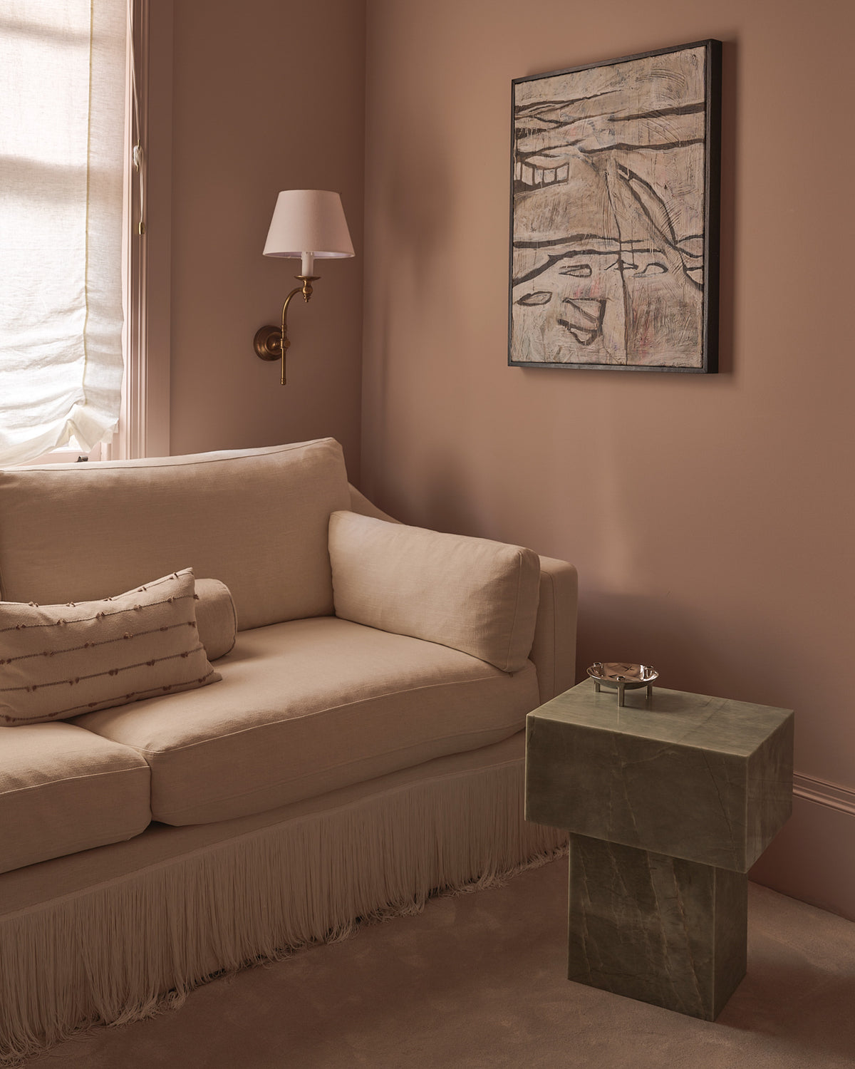 Living room with a marble side table