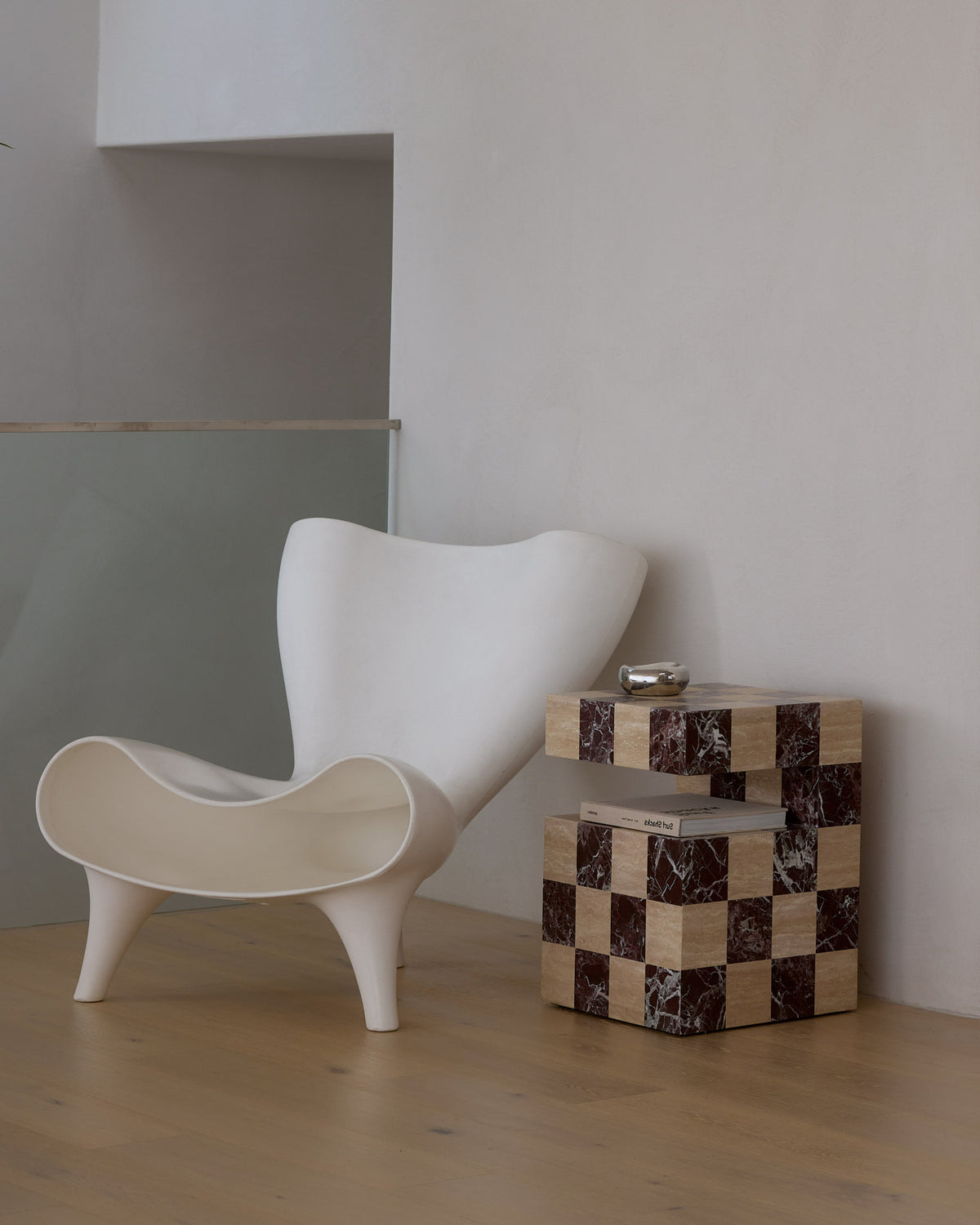 Marble checkerboard side table