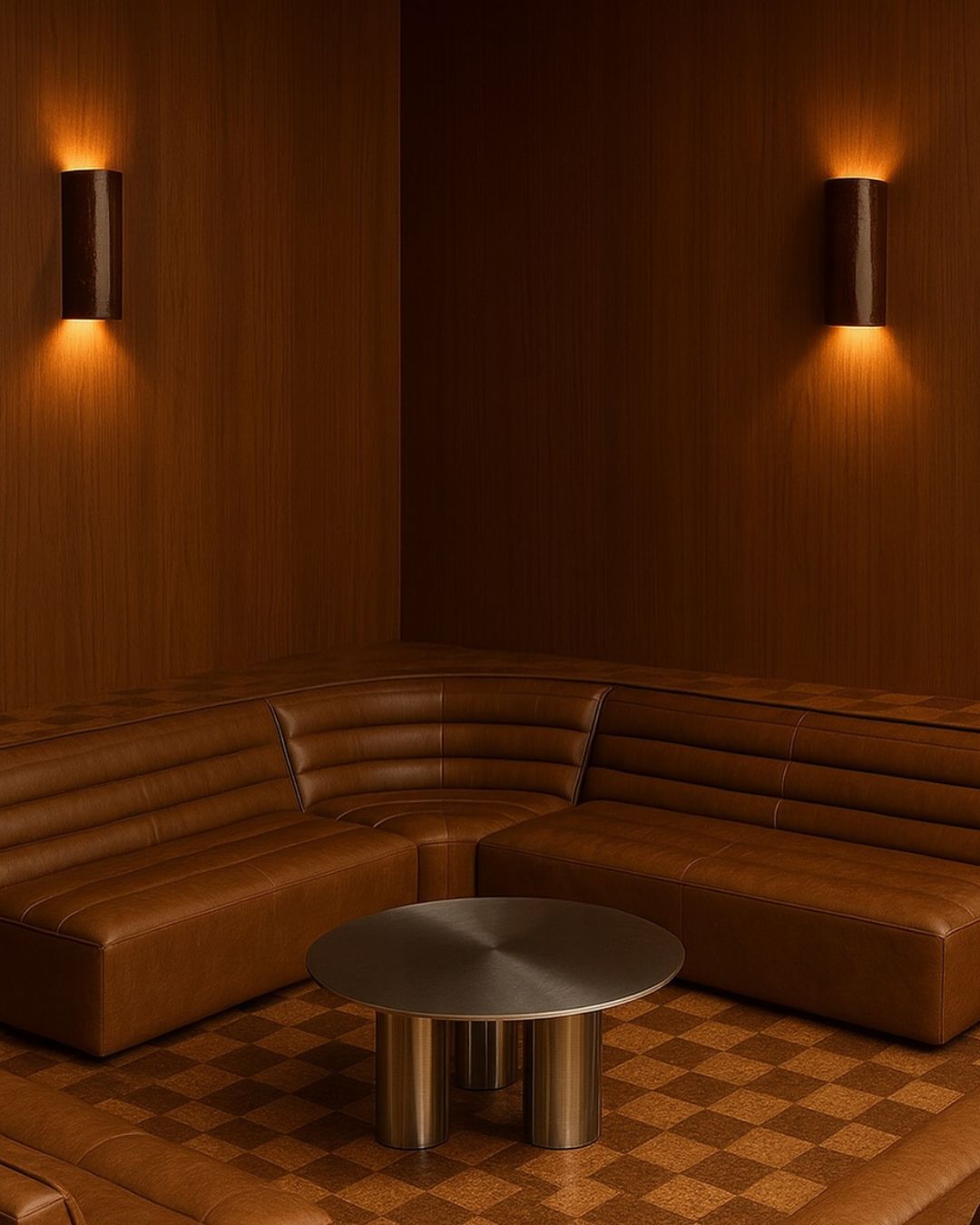 Round stainless steel coffee table and sofa