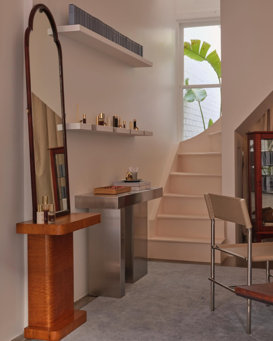 Stainless steel console styled in a home