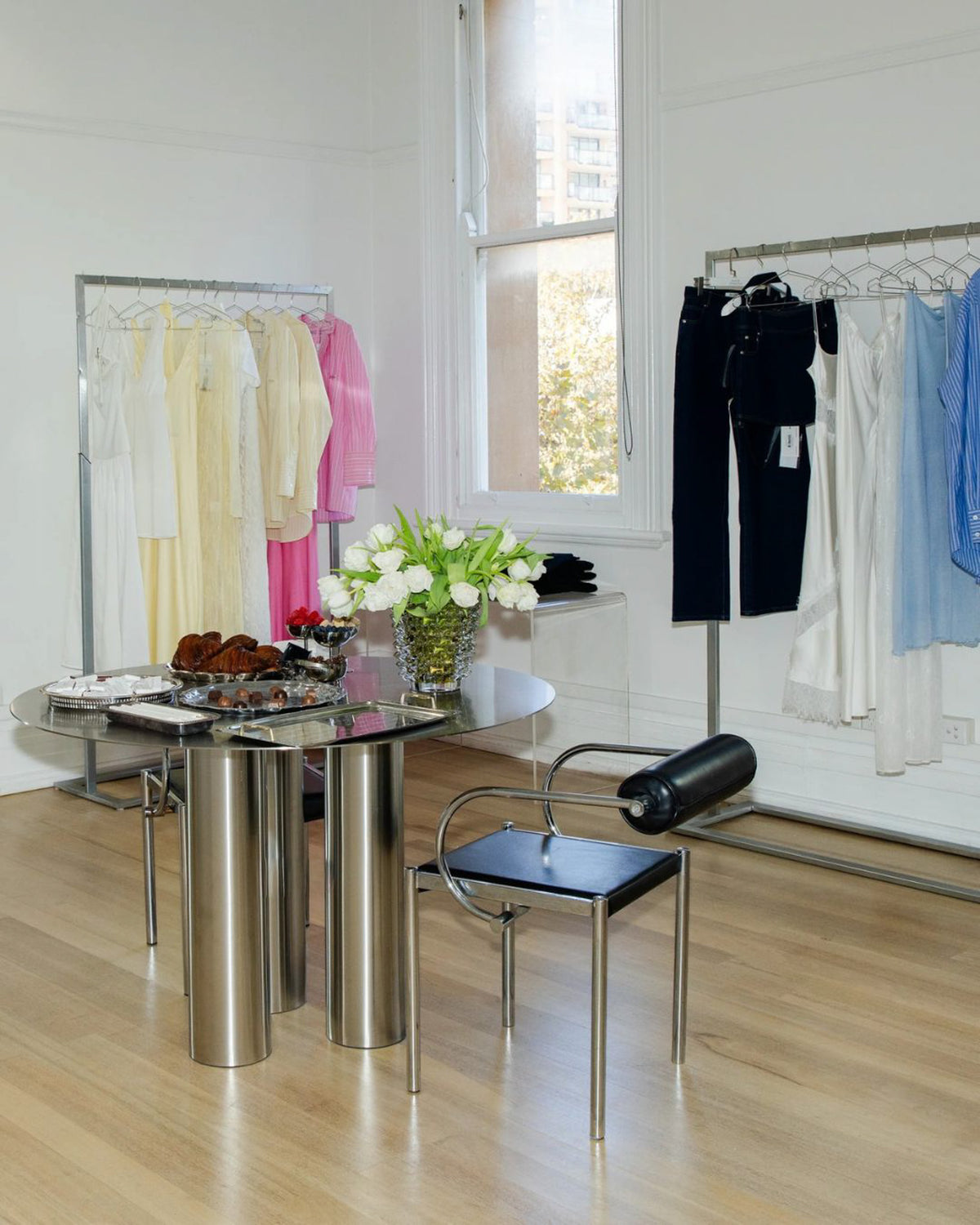 Boutique styled with a stainless steel table